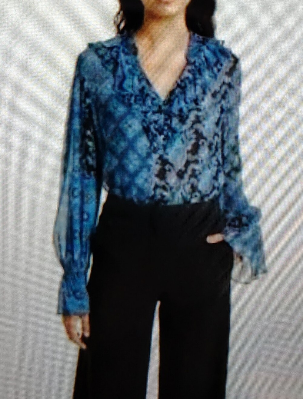 NWOT Kobi Halperin Blue Medallion / Paisley Ruffle V-Neck LS Winnie Top XL $398